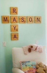 Scrabble idea for the nursery walls. First & middle names.