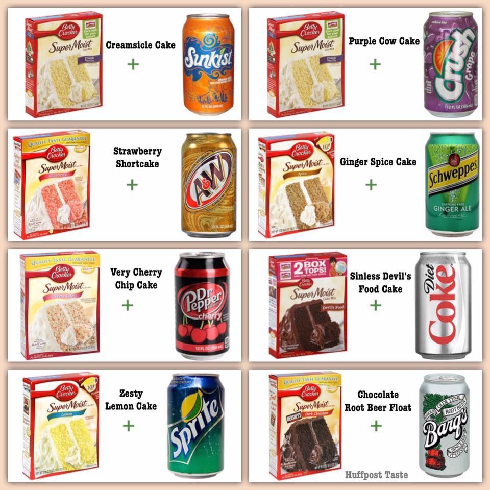Swap all but the cake mix for a bottle of soda. Stir 12 ounces of a carbonated beverage into your prepackaged cake flour, plop the