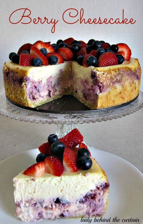 This Cheesecake could be called the Red, White and Blue Cheesecake. A perfect addition to your 4th of July table. Cheesecake is my