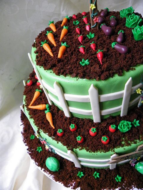 Very cute Garden Birthday cake by Wild Orchid Baking Co., via Flickr. Looks fairly simple–a good cake for a beginning cake