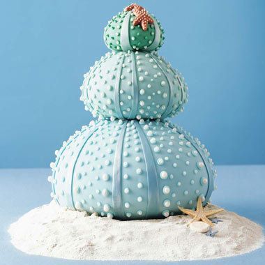 Another really inventive beach themed wedding cake — sea urchin stacks! Not sure if this is crazy or awesome.