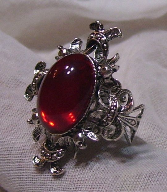 ANTIQUE SILVER RUBY RED GLASS STONE ADJ. RING VICTORIAN GOTHIC BAROQUE VAMPIRE | eBay