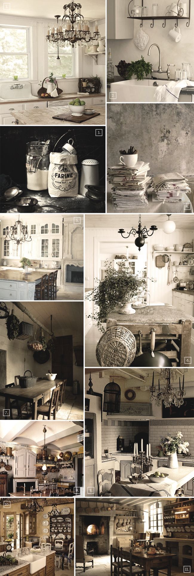 Decor ideas for a French styled kitchen *details* black, cream, grey, cast iron styling and cream painted metal