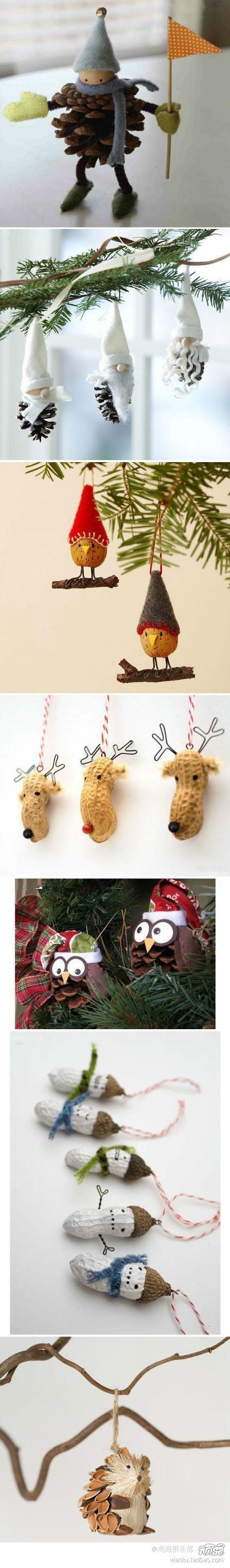 DIY Craft Inspirations – seriously cute ornaments crafted from pinecones, peanuts…