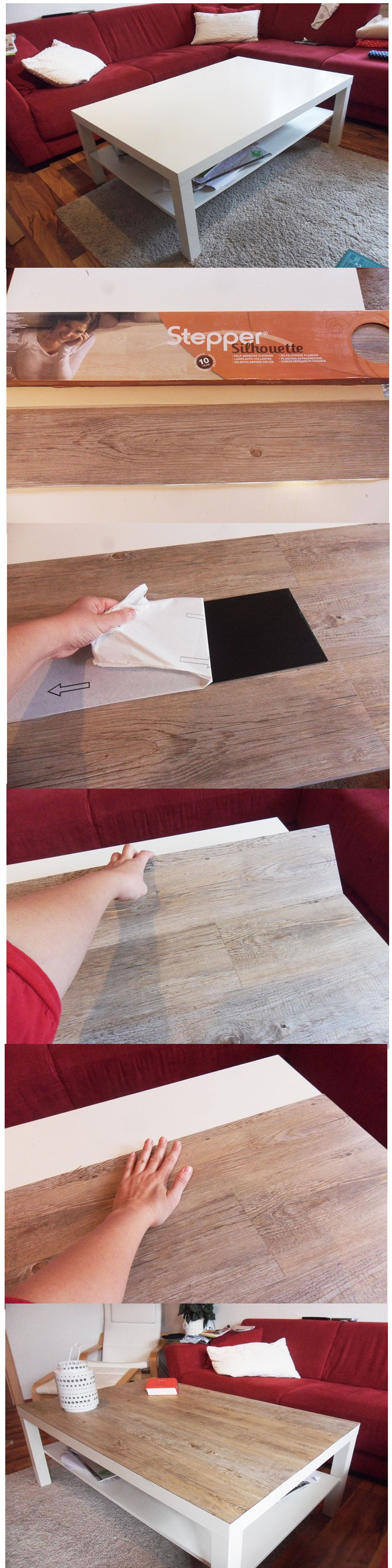 Ikea hack Ikea Lack Tisch – aufgewertet mit selbstklebendem PVC Laminat, ca 30€