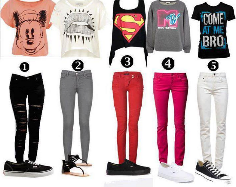 of course we cant forget about the graphic tee paired with colored skinny jeans and sneakers trend