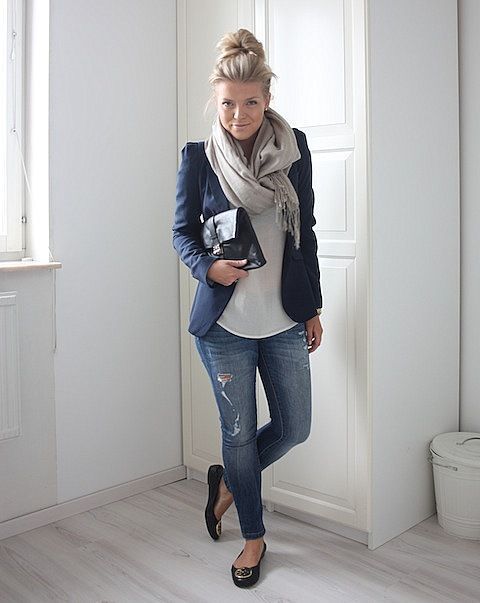 skinny jeans, blazer and scarf