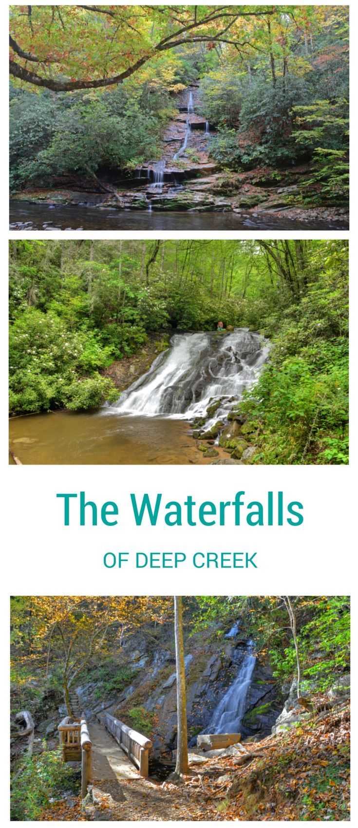 The waterfalls of Deep Creek, Great Smoky Mountains National Park, near Bryson City, NC, include Tom Branch Falls, Indian Creek