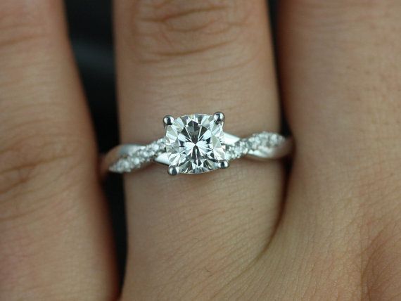 Tressa 14kt White Gold Cushion FB Moissanite and Diamond Twist Engagement Ring (Other Metals and Stone Options Available)