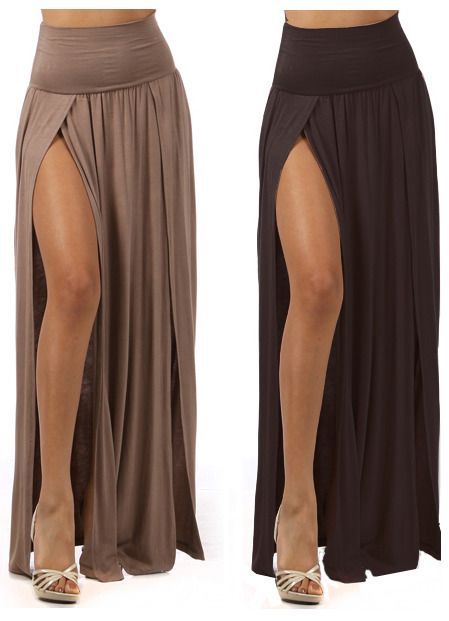 $23.99 High Waist Double Slit Long Floor Length Maxi Full Skirt. I saw @Jess Pearl Pearl Liu NeSmith pin an outfit with this skirt