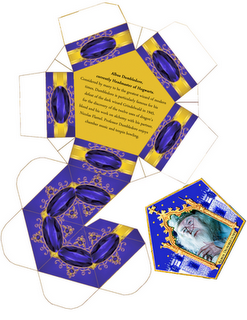 Chocolate Frog box template. And Wizard Cards.  Actually, this site has all kinds of Potter printables