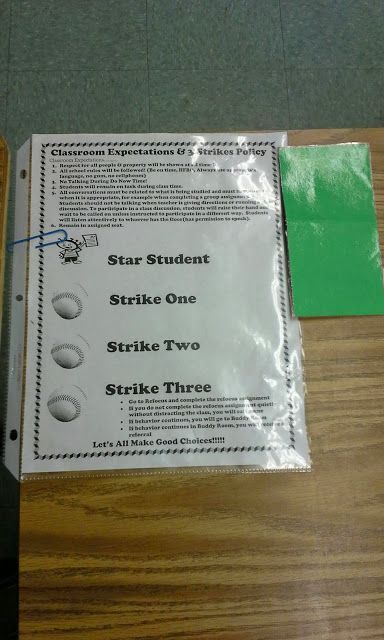 Classroom management- the three strike policy. Classroom rules posted and you get three strikes. No need for confrontation, no