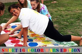 COLOR WARS Birthday Party including messy twister, a photo booth and a shaving cream/candy toss. Great for any age group!