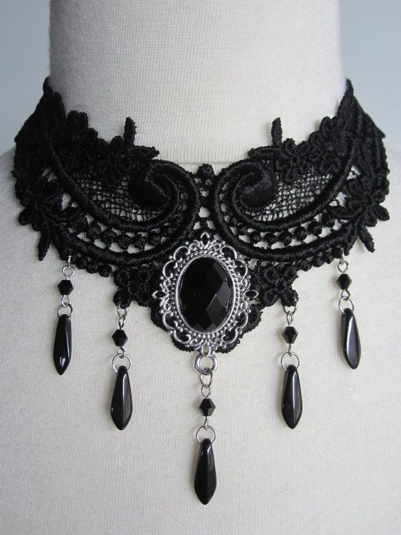 Gothic Dark Victorian Black Lace Necklace Marquise de by Ravennixe, $43.00