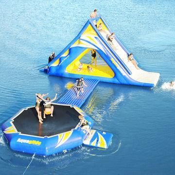 Inflatable water slide with trampoline, for water park sports game