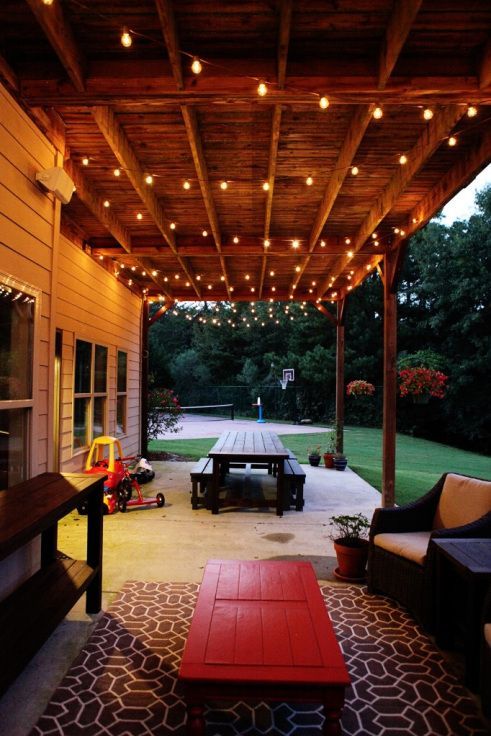 Like the idea of hanging lights back & forth underneath the ceiling versus around the perimeter.