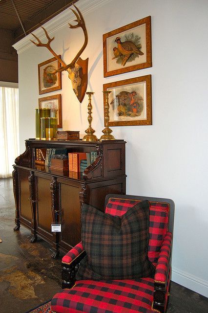 Love the fabric on the chair…   Indian Cove Lodge collection – Ralph Lauren