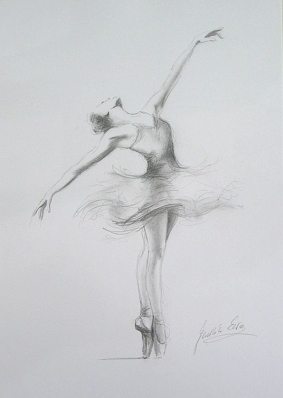 ORIGINAL pencil drawing 12 x 8 on WHITE paper of BALLERINA by Ewa Gawlik–strength for a little girls room