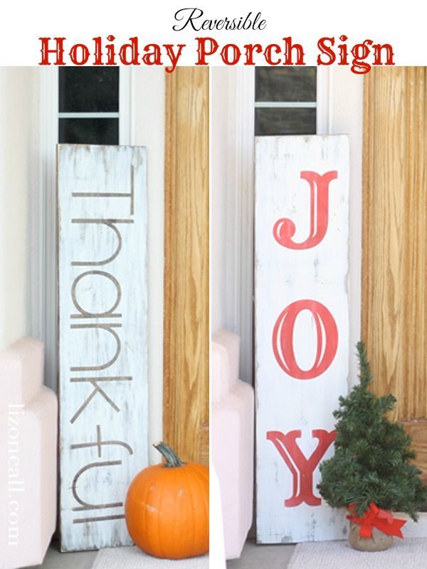 Reversible holiday porch sign you can use for both Thanksgiving and Christmas.