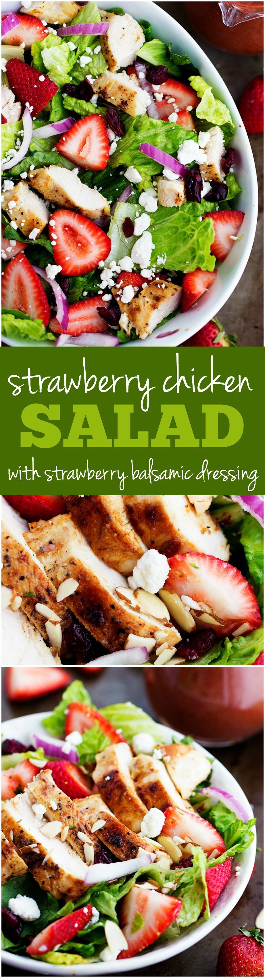 This Strawberry Chicken salad is full of fresh strawberries and topped with a strawberry balsamic dressing. Perfect for summer!