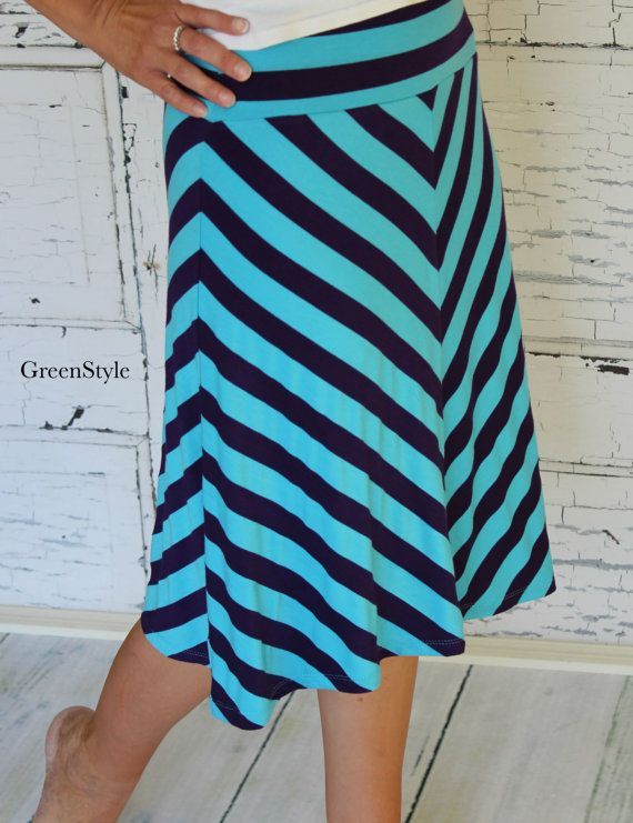 Turquoise and Purple  Chevron A line Knit  Skirt by Gogreenstyle, $39.00