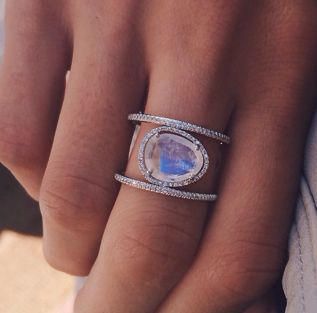 14kt rose gold and Moonstone Double Band diamond ring – Luna Skye by Samantha Conn