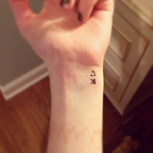 20 Small Tattoos With Big Meanings | Top symbol: unclosed delta symbol which represents open to change. Bottom symbol: strategy.