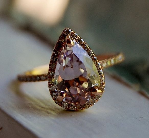 3ct sapphire lavender peach champagne tear drop diamond engagement ring. Love the color, not the shape