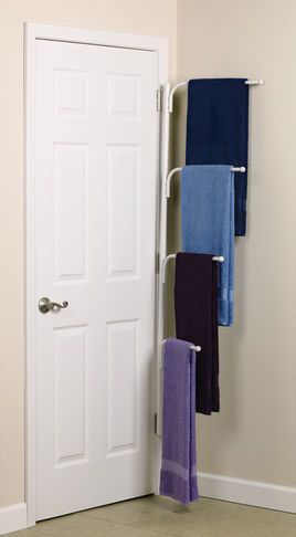 739 DIY Bathroom Storage Ideas : including this multiple-tiered towel rack that hides easily behind the door… great space saver!