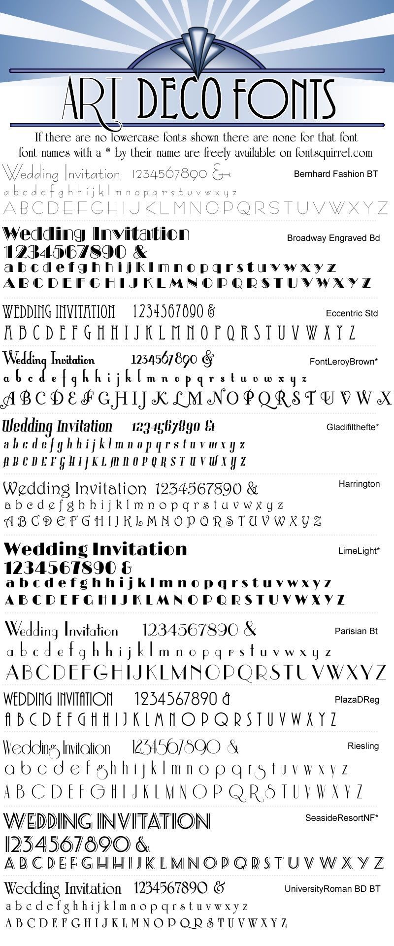 Art Deco fonts for wedding invitations