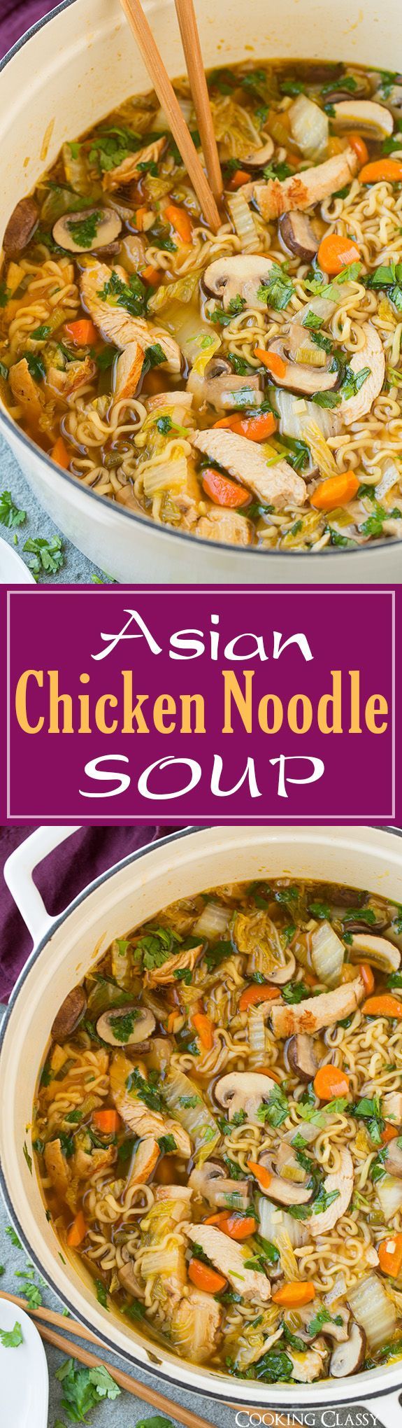 Asian Chicken Noodle Soup – this ramen spin on chicken noodle soup is SO DELICIOUS! Easy to make and perfect for a cold fall day!