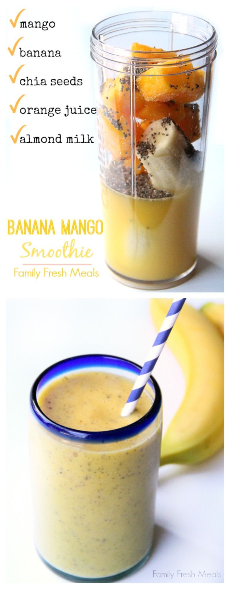 Banana Mango Smooth is the perfect way to start your morning! The kids LOVE this smoothie recipe.