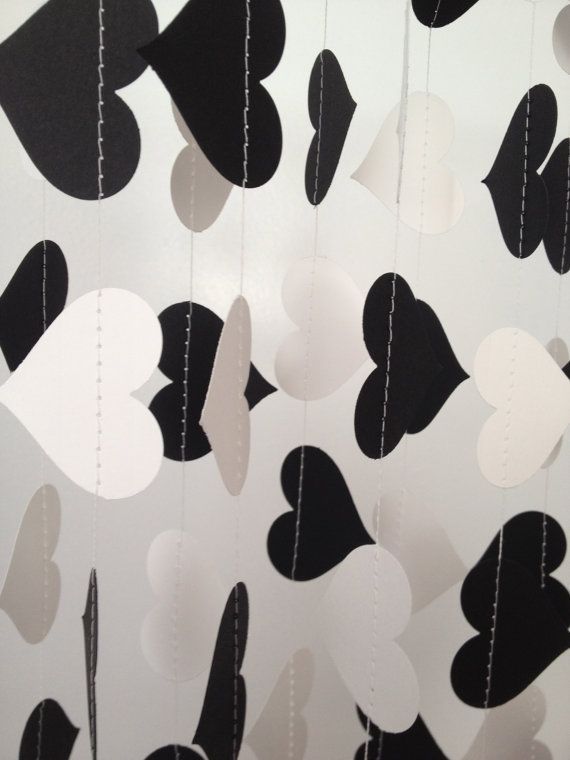 Black, White 12 ft Heart Paper Garland- Party Decorations, Birthday, Wedding, Bridal Shower, Baby Shower on Etsy, $8.99