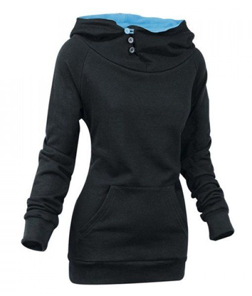 Buttons Design Solid Colour Long Sleeve Pullover Hoodie…like it but still not paying that