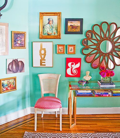 Caitlin Wilson Philadelphia Apartment – Colorful Home Decor – Good Housekeeping–  fun mirror!!
