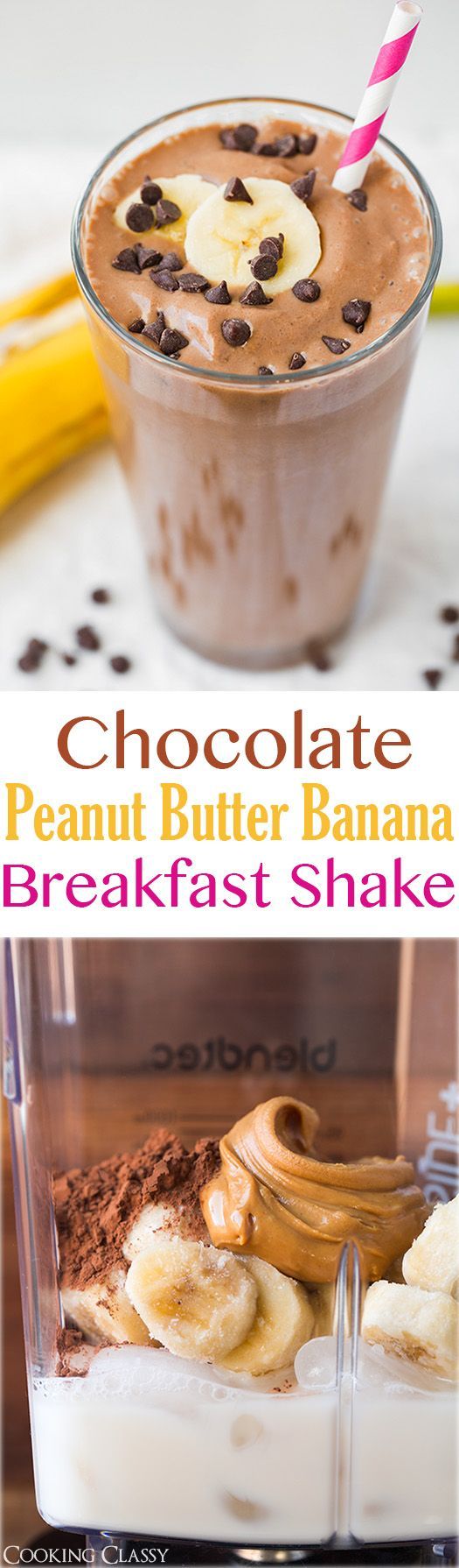 Chocolate Peanut Butter Banana Breakfast Shake – healthy, easy to make and tastes like a shake!
