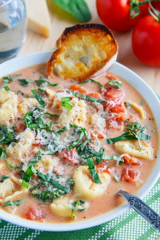 Creamy Parmesan Tomato and Spinach Tortellini Soup: I followed this recipe VERY loosely, yet the result was delicious.  I cooked