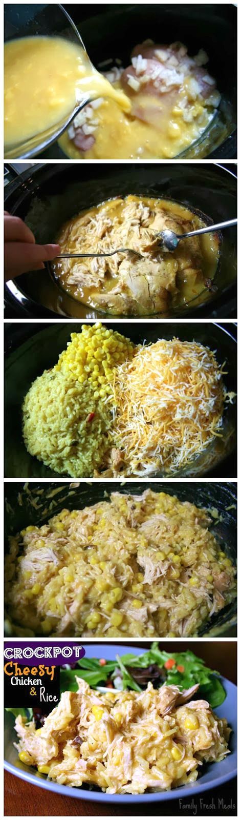 Crockpot Cheesy Chicken and Rice This slow cooker meal is a WINNER! Best dinner ever!