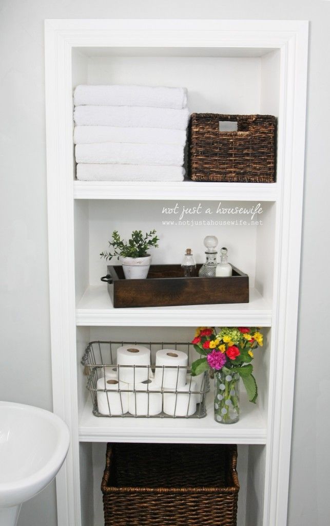 eliminate wasted space in the walls by   putting in shelves – we need this in the 1/2 bath