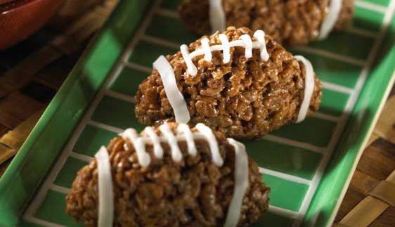 Football Rice Krispie treats…I dont like football, but since Kap is in the  Super Bowl and these look good, I just might make