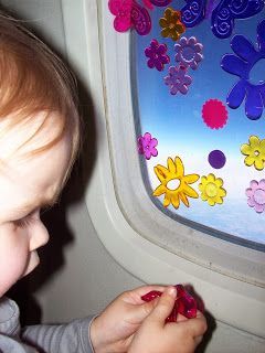 Gel Window Clings for entertaining toddlers on the plane! They also stick to the pages of board books!
