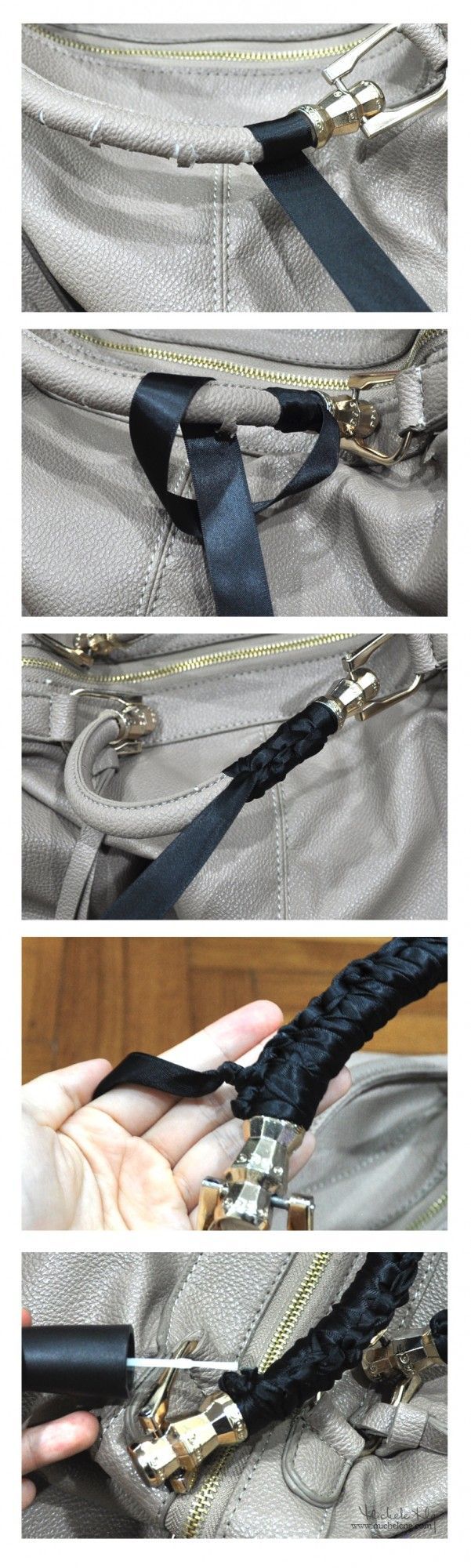 How to save torn handbag handles with ribbon tutorial.