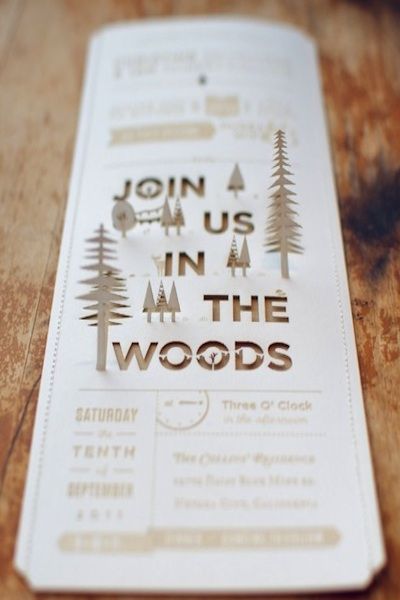 Im enamoured with the idea of not only an outdoor wedding, but a wedding in the woods at a campground/cottage. This invite is fun!