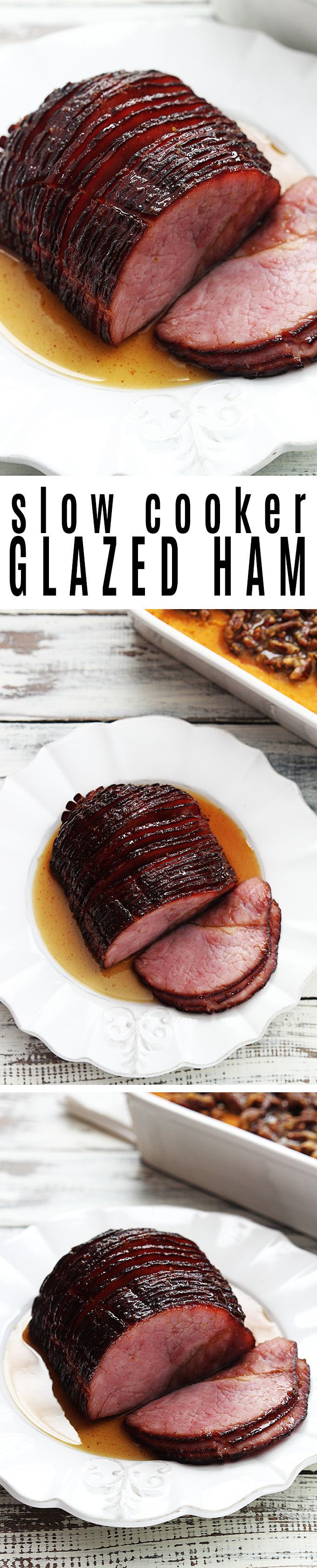 Juicy slow cooker ham with a sweet and spicy glaze.