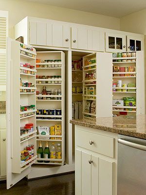 Kitchen Pantry Design Ideas – Better Homes and Gardens. Cabinet/counter depth but nothing gets hidden. Easy access.