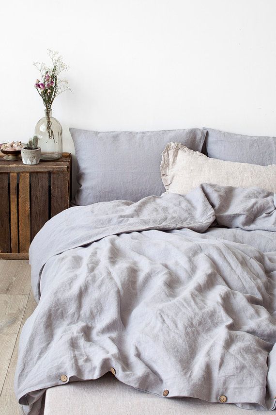Light Grey Stone Washed Linen Duvet Cover by LinenTalesInBed