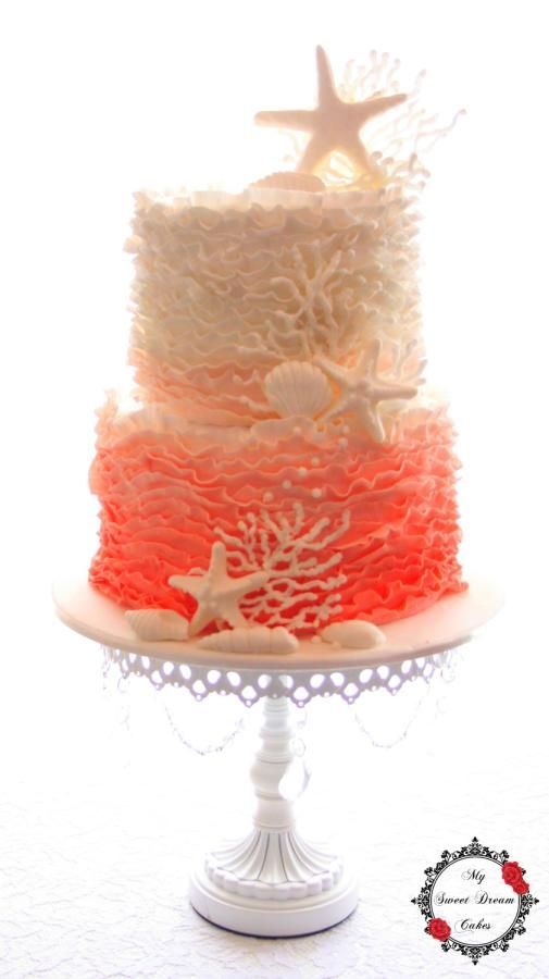 Ombre Coral Wedding Cake – Cake by My Sweet Dream Cakes