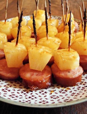 Pineapple keilbasa bites. yum! 25 Delicious Party Appetizers – The Idea Room