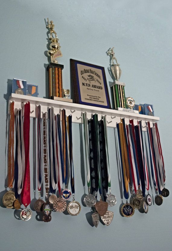Running Medal Holder and Trophy Shelf by MedalAwardsRack on Etsy, $65.99