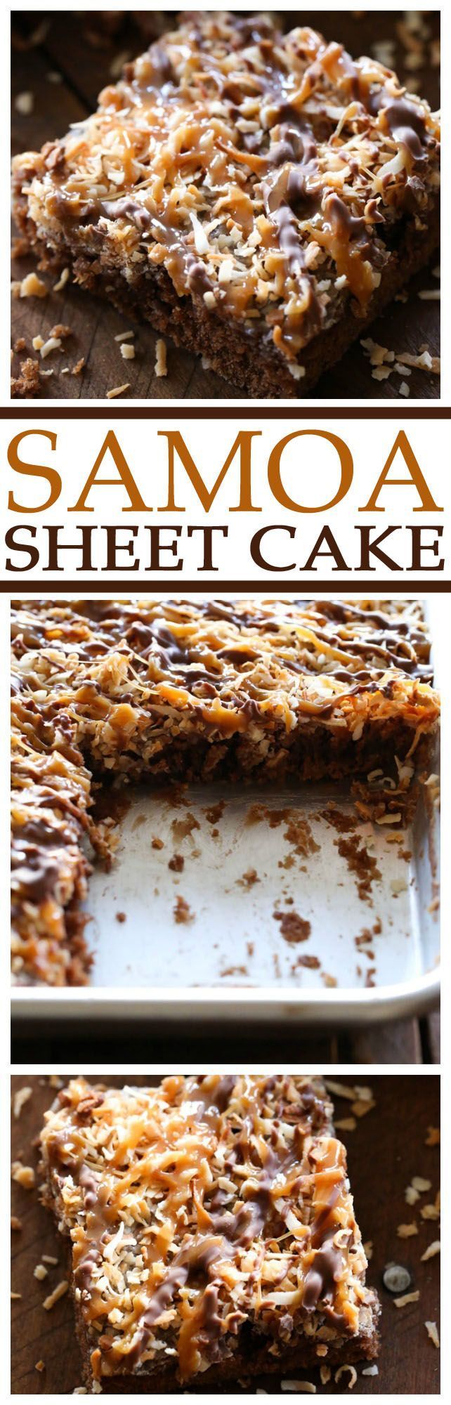 Samoa Sheet Cake:  This has a warm Caramel Glaze Frosting that is pure perfection. Then as if that wasnt amazing enough, that